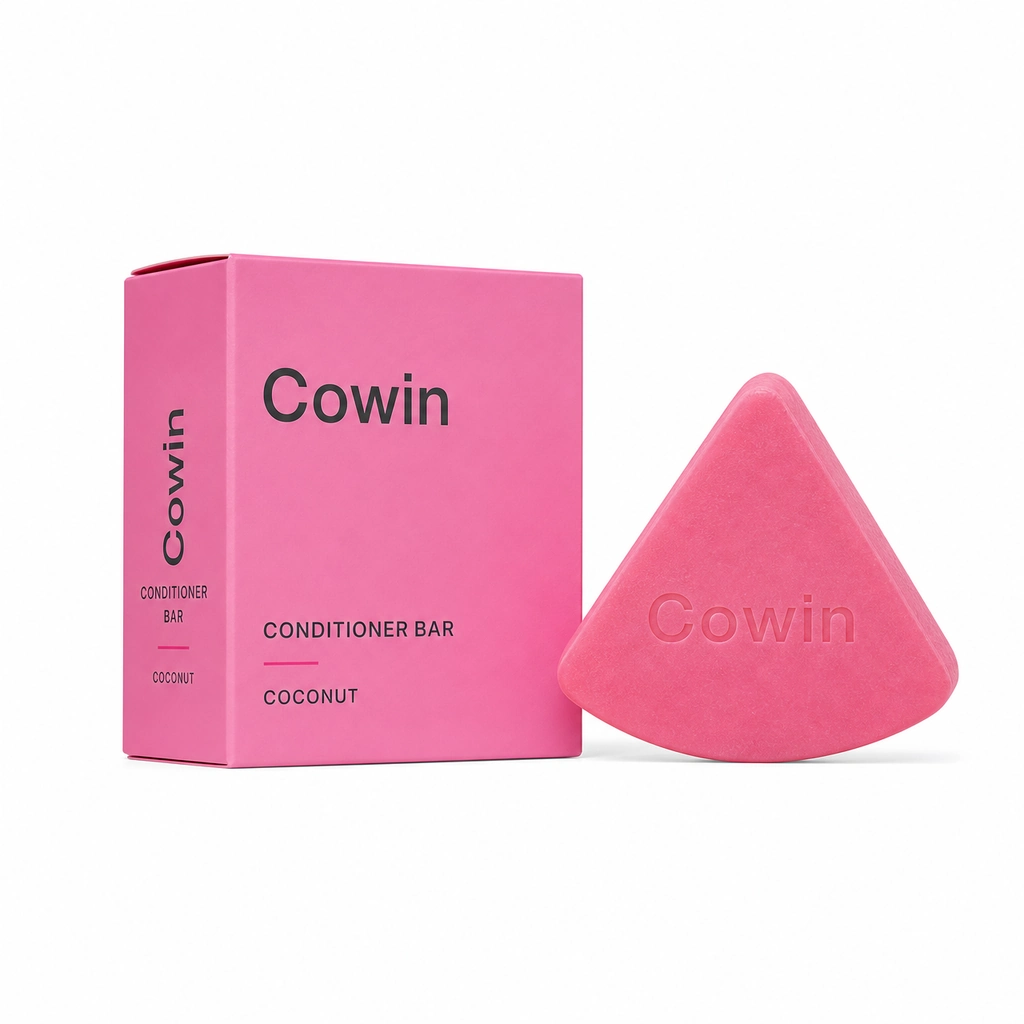 Cowin pink triangular conditioner bar with a pink carton