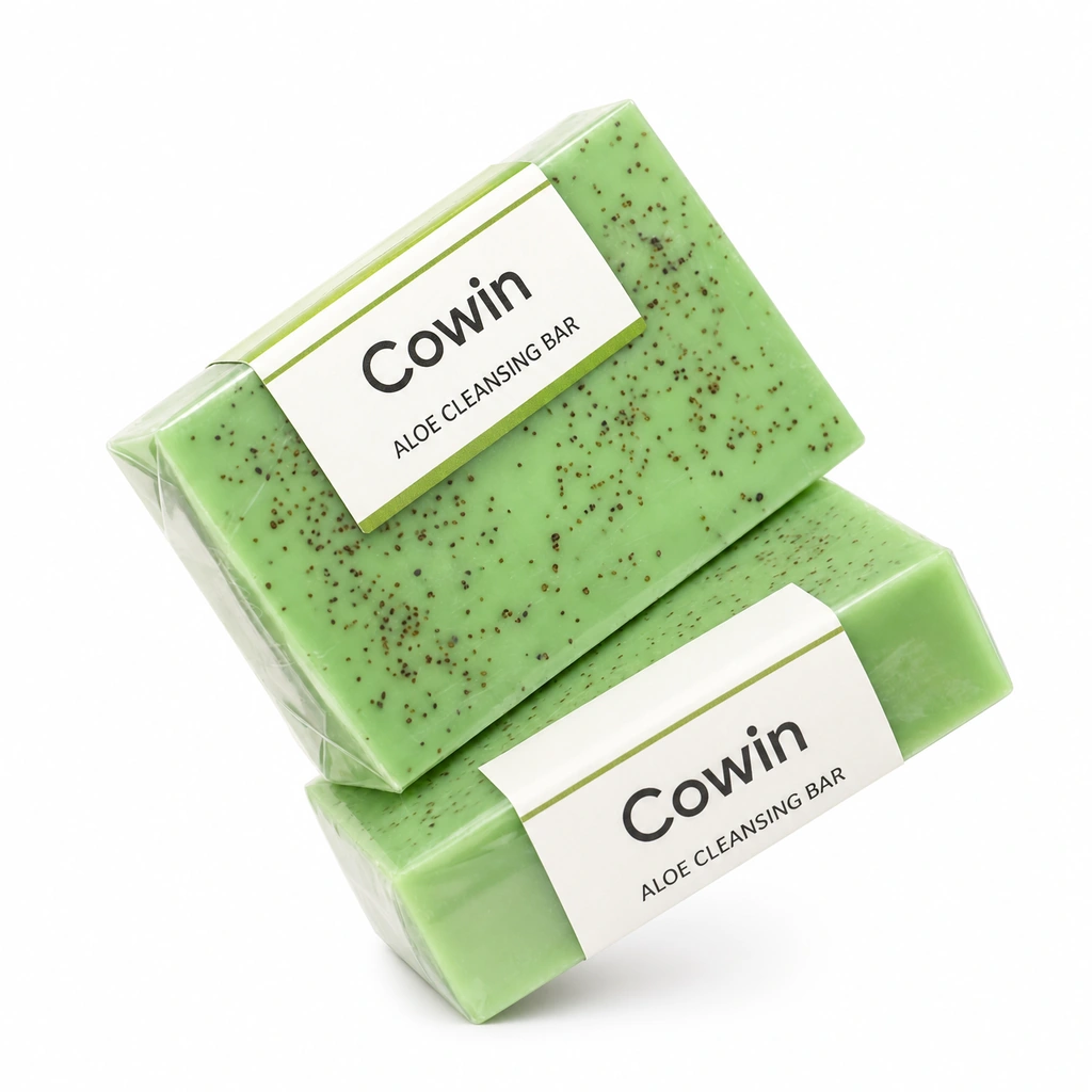 Cowin two green rectangular cleansing bars with white sleeves