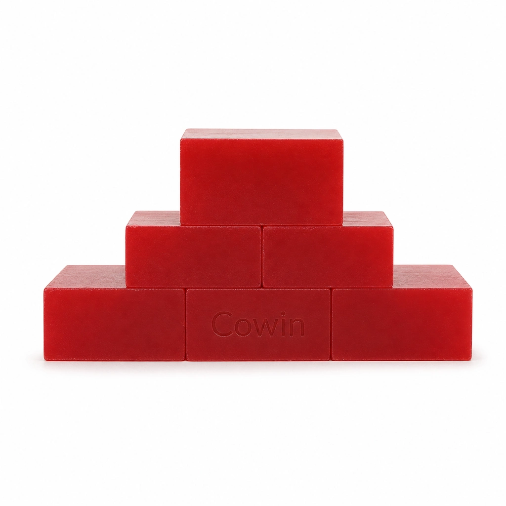 Cowin red rectangular cleansing bars arranged in a stack