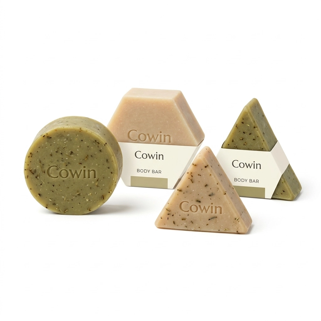 Cowin round, hexagonal and triangular botanical soap bars