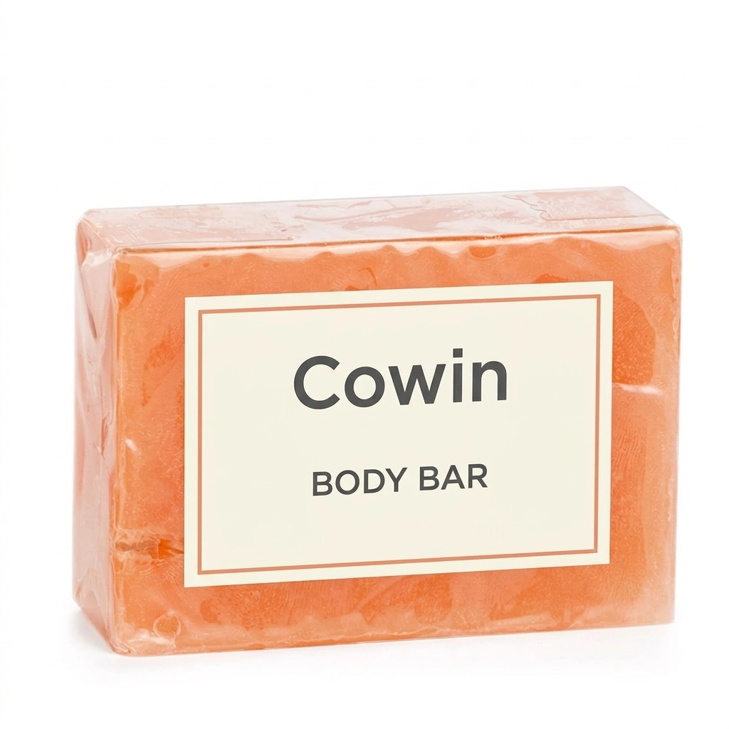 Cowin orange rectangular bar in a printed translucent wrapper