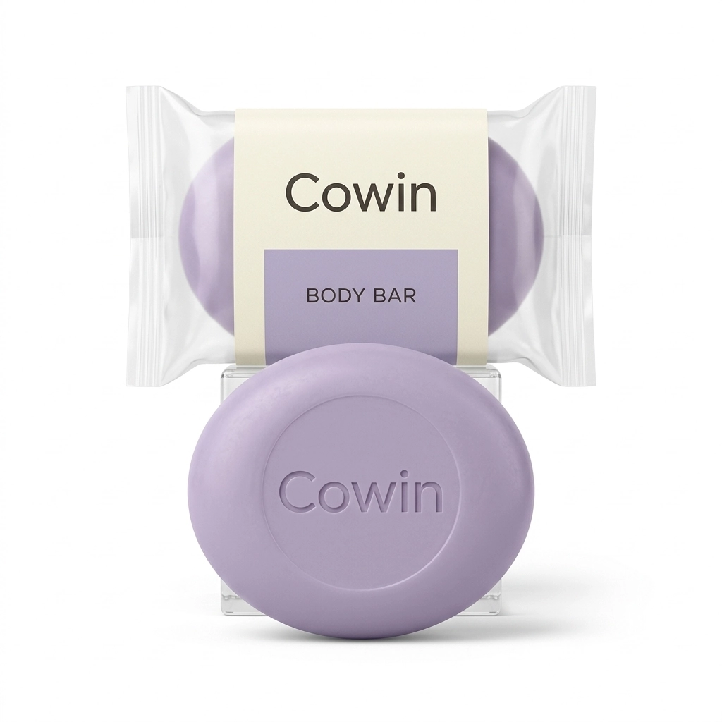Cowin lavender round body bar beside an individually wrapped bar