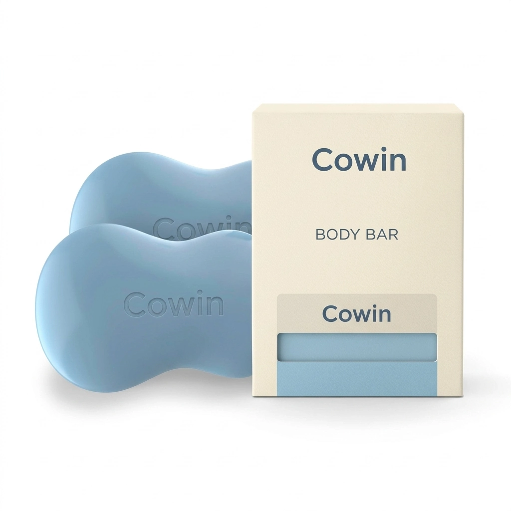 Cowin two pale blue sculpted body bars with cream cartons