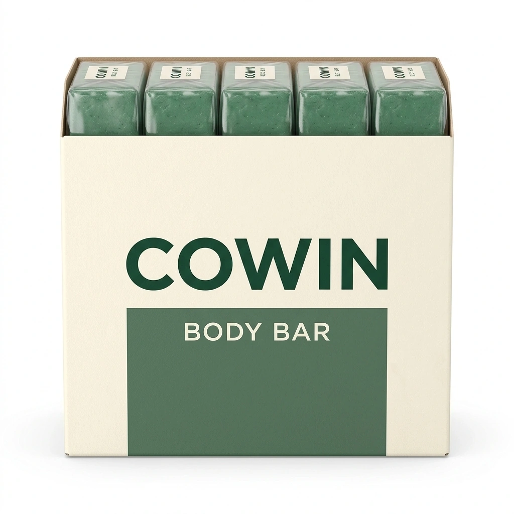 Cowin green body bars arranged in an open display carton